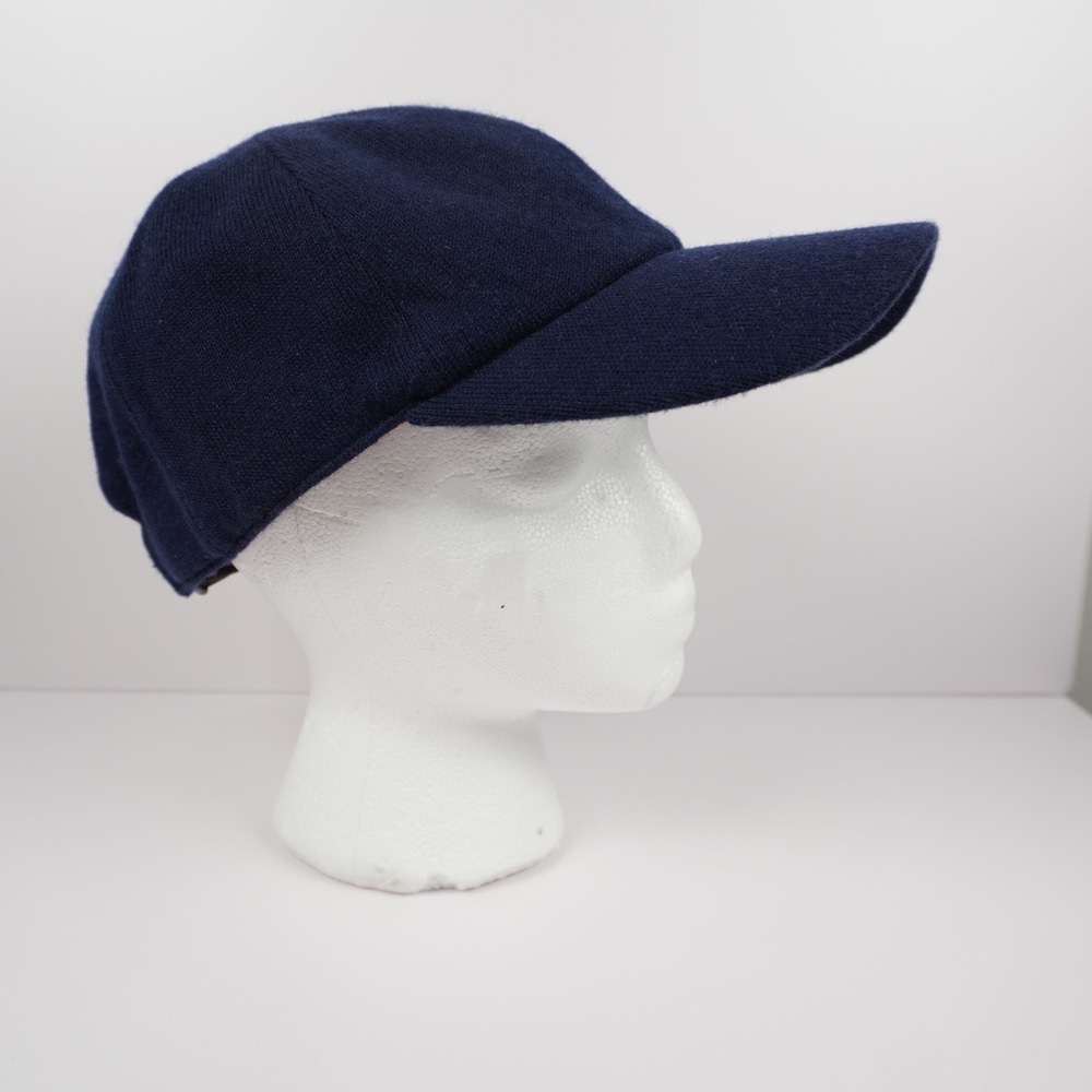 Quince Navy Blue 100% Cashmere Baseball Cap Sherpa Lined Leather Strap M/L